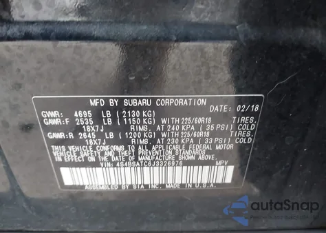 2018 Subaru Outback 2.5I Touring из США, поврежденный, VIN 4S4BSATC6J3326976